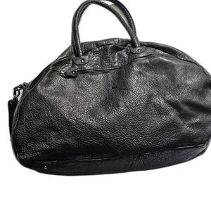 Bruno Rossi Firenze Italian Leather Weekender Bag Black Pebbled Travel Duffel